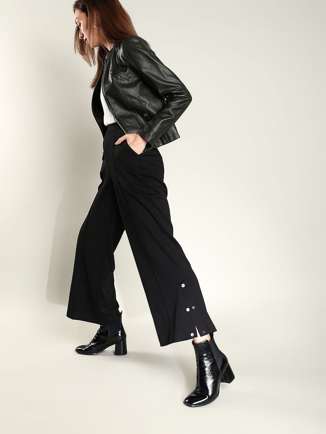 Buy Michael Kors Women Black Solid Ponte Crop Trousers With Slits Online -  743503 | The Collective