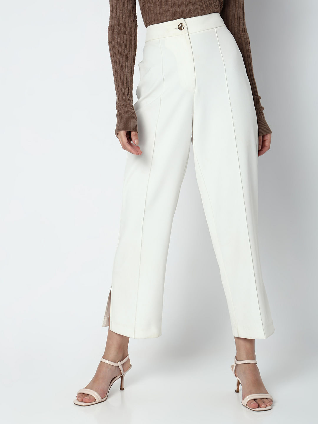 White extra flare fit pants & trousers for women casual and office wear.