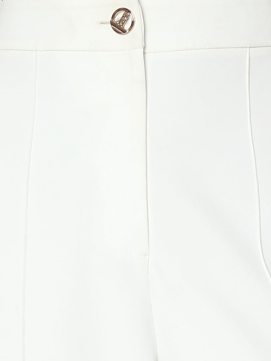 Buy Women White Twill Contrast Stitch Wide Leg Pants Online at Sassafras