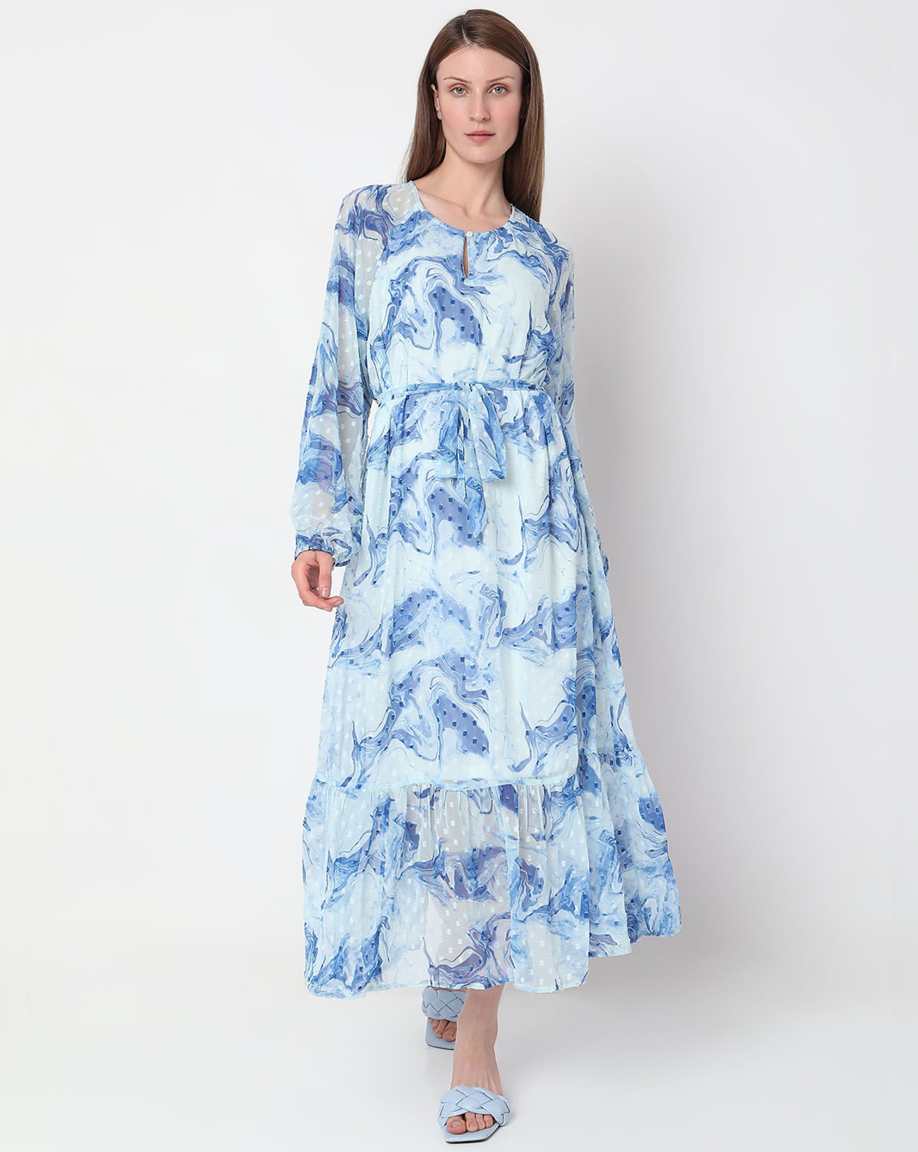 Light Blue Abstract Print Dress