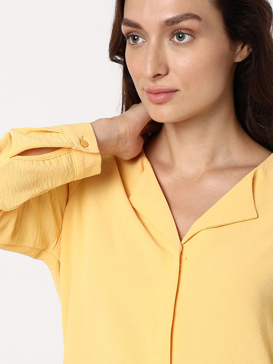 Yellow best sale button top