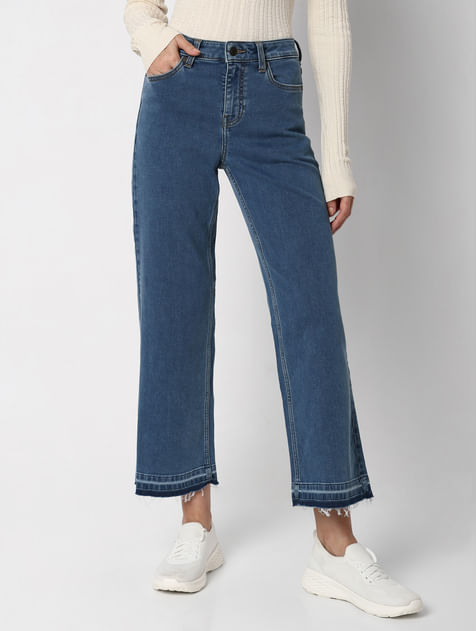 Blue High Rise Washed Jade Straight Fit Jeans