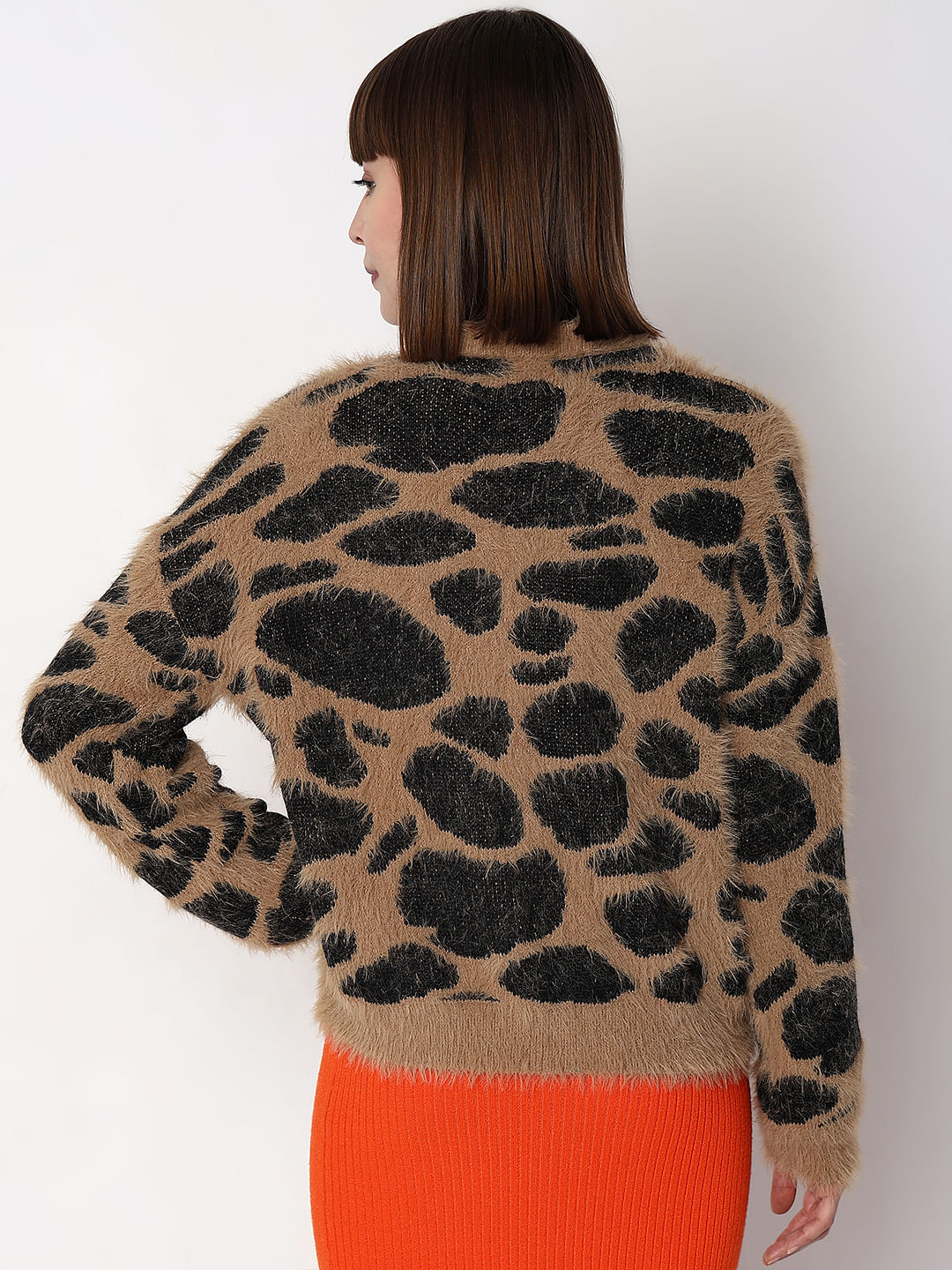 Orange leopard print top cardigan