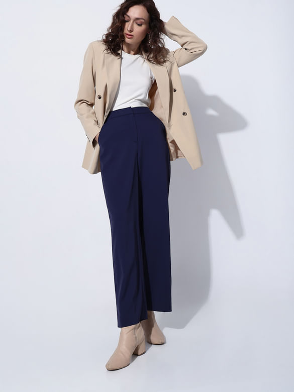 Navy Blue High Rise Straight Fit Pants