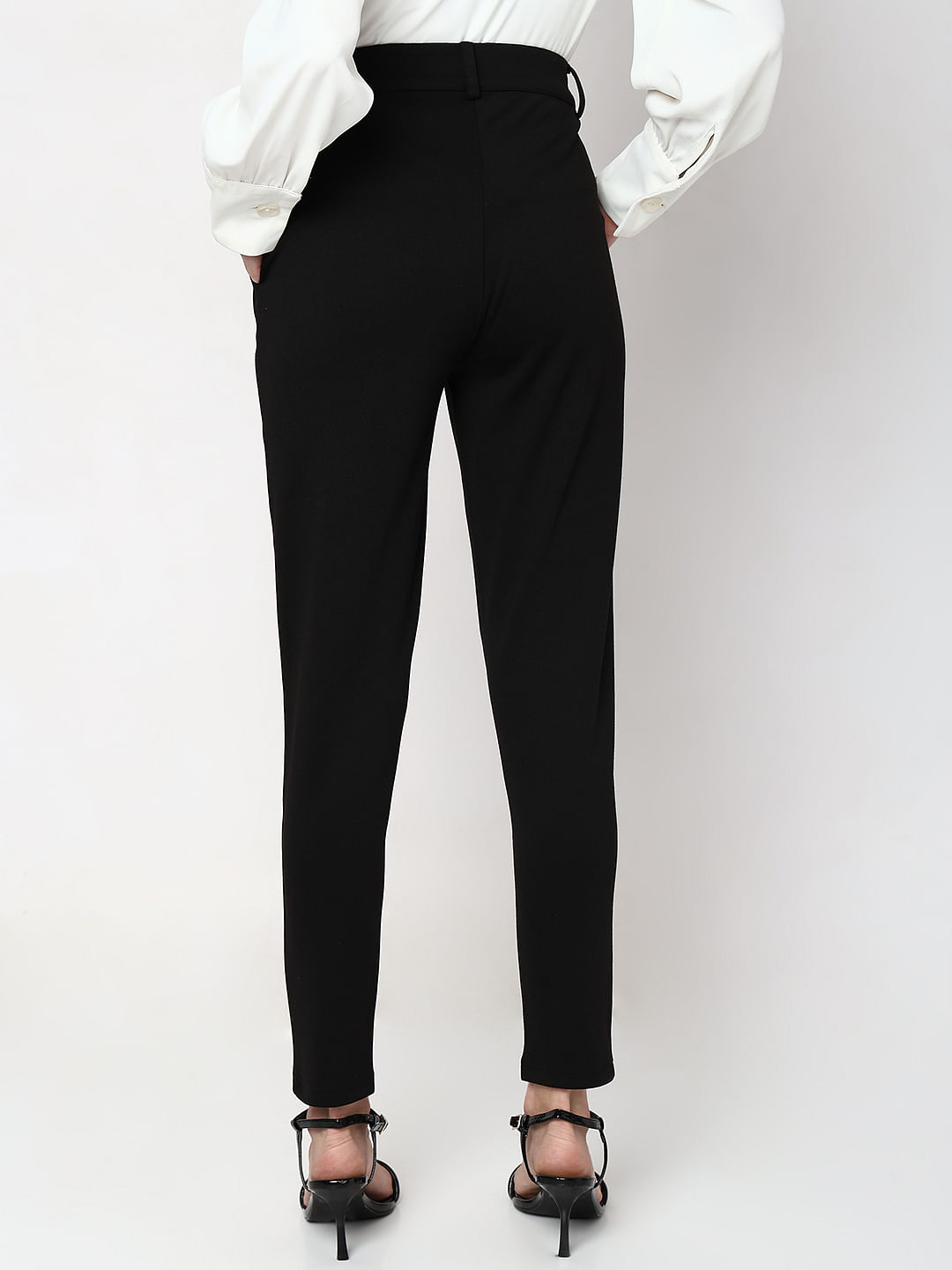 Smarty Pants women's cotton lycra ankle length straight fit black formal  trouser