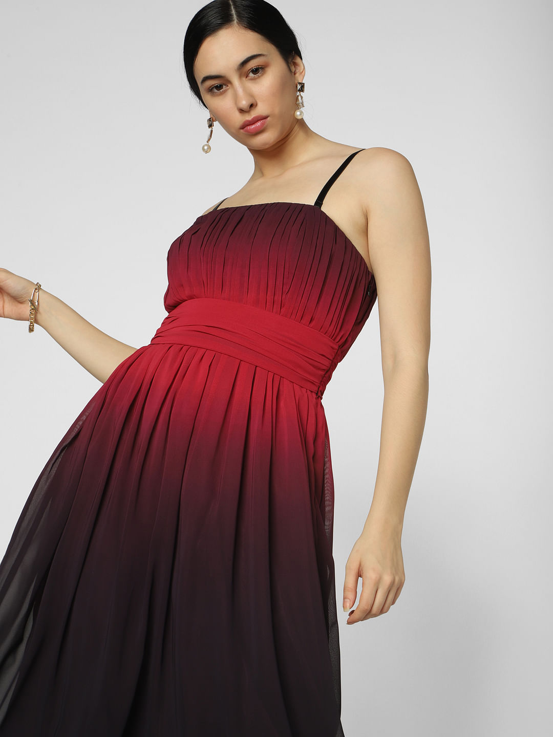 red dress pleated