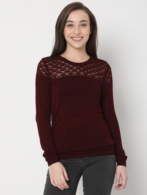 Maroon Cut-Out Sweater