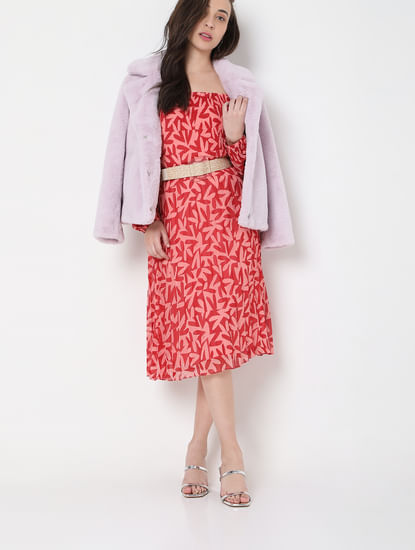 Pink High Rise Floral Midi Skirt