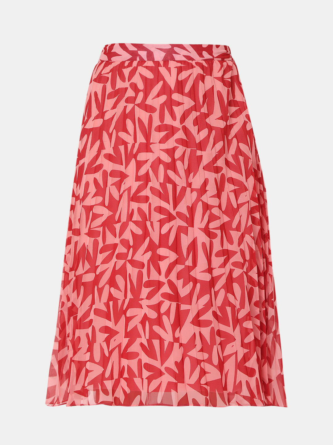 Pink High Rise Floral Midi Skirt