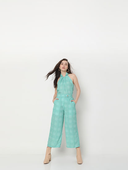 Green Mid Rise Check Co-ord Pants