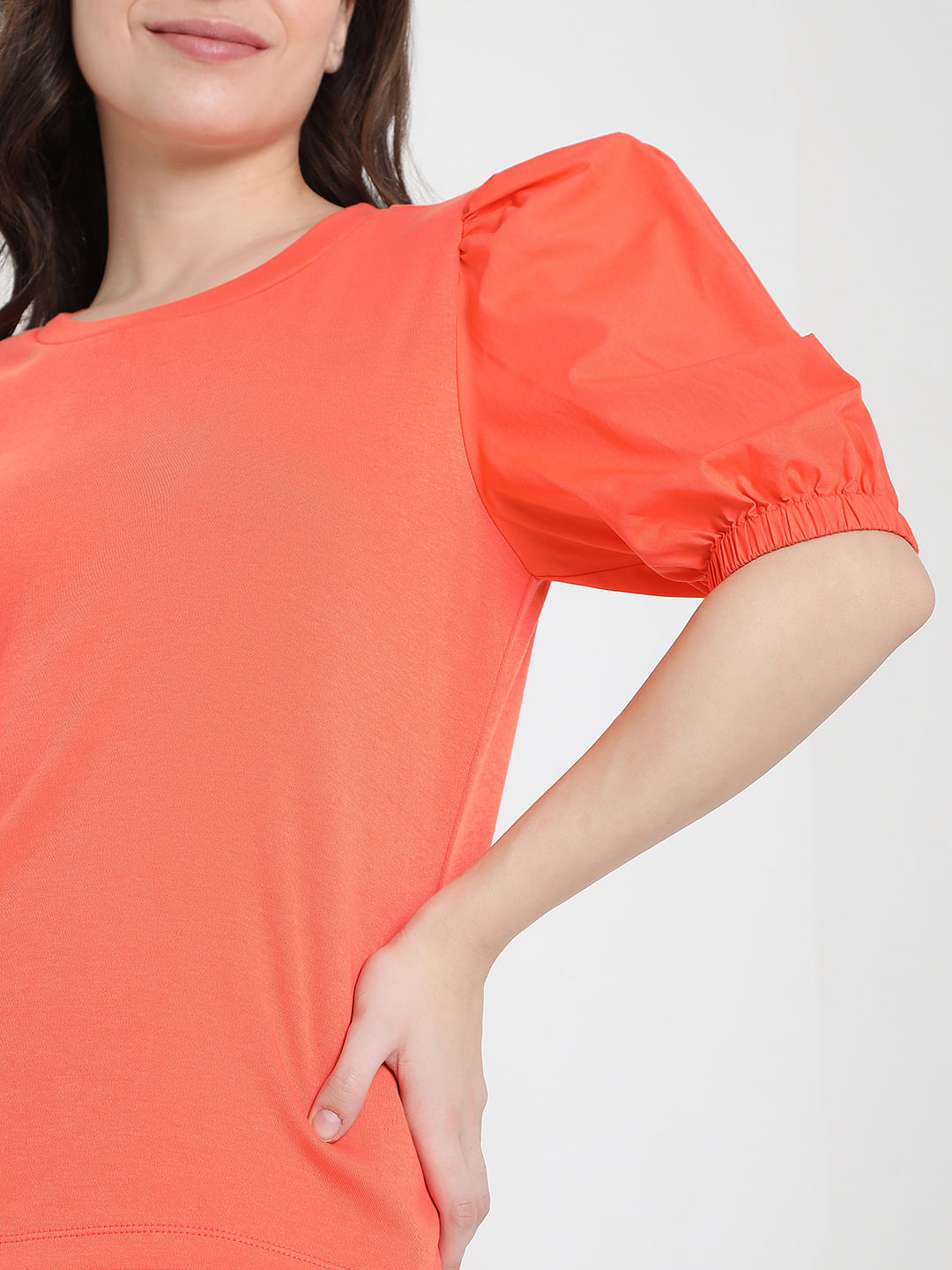 Orange Puff Sleeves Top