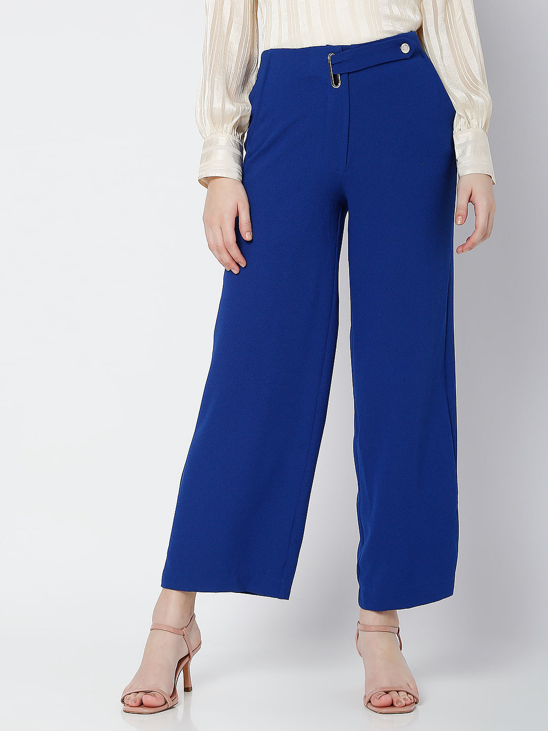 Buy Women Light Blue Wide Legged Belted Pants  Formal Trousers Online  India  FabAlley