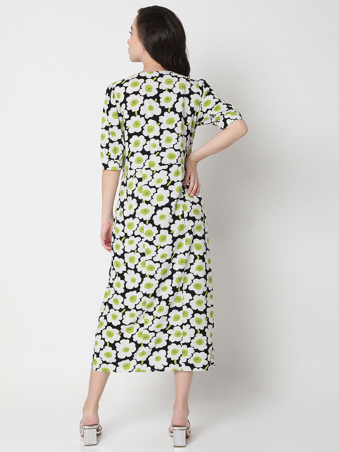 Buy Mustard Floral Print Midi Dress Online - Label Ritu Kumar India Store  View