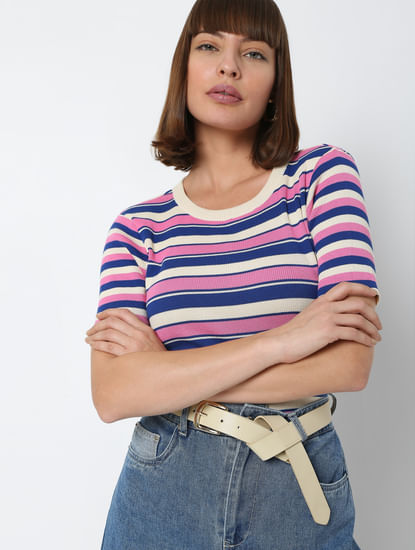 Pink Striped Knit Top