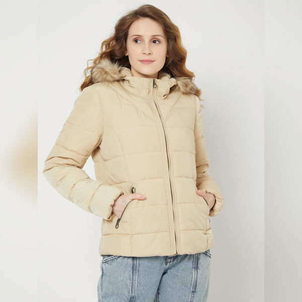 VERO MODA Beige Hooded Puffer Jacket