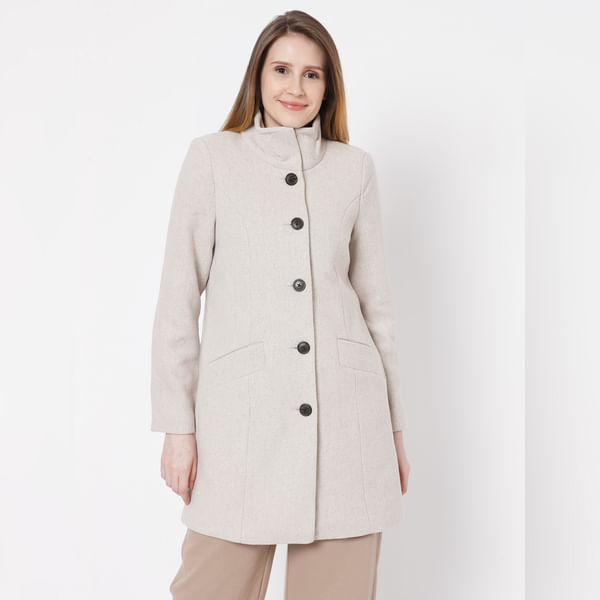 VERO MODA Beige Long Wollen Jacket