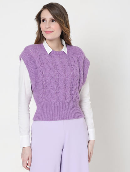 Lilac Cable Knit Sweater Vest
