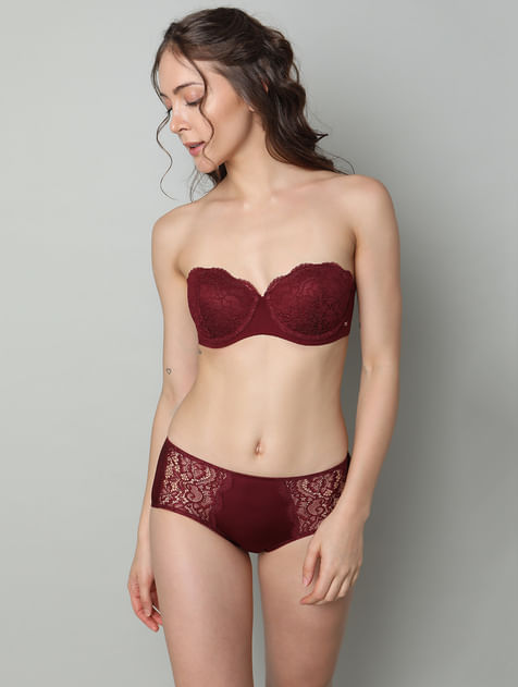Red Lace Lightly Lined Strapless Bra 