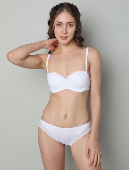White Lace Lightly Lined Strapless Bra 