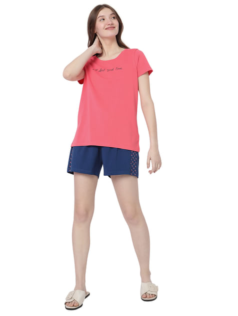 Pink & Blue  T-shirts & Shorts Night Suit-Set