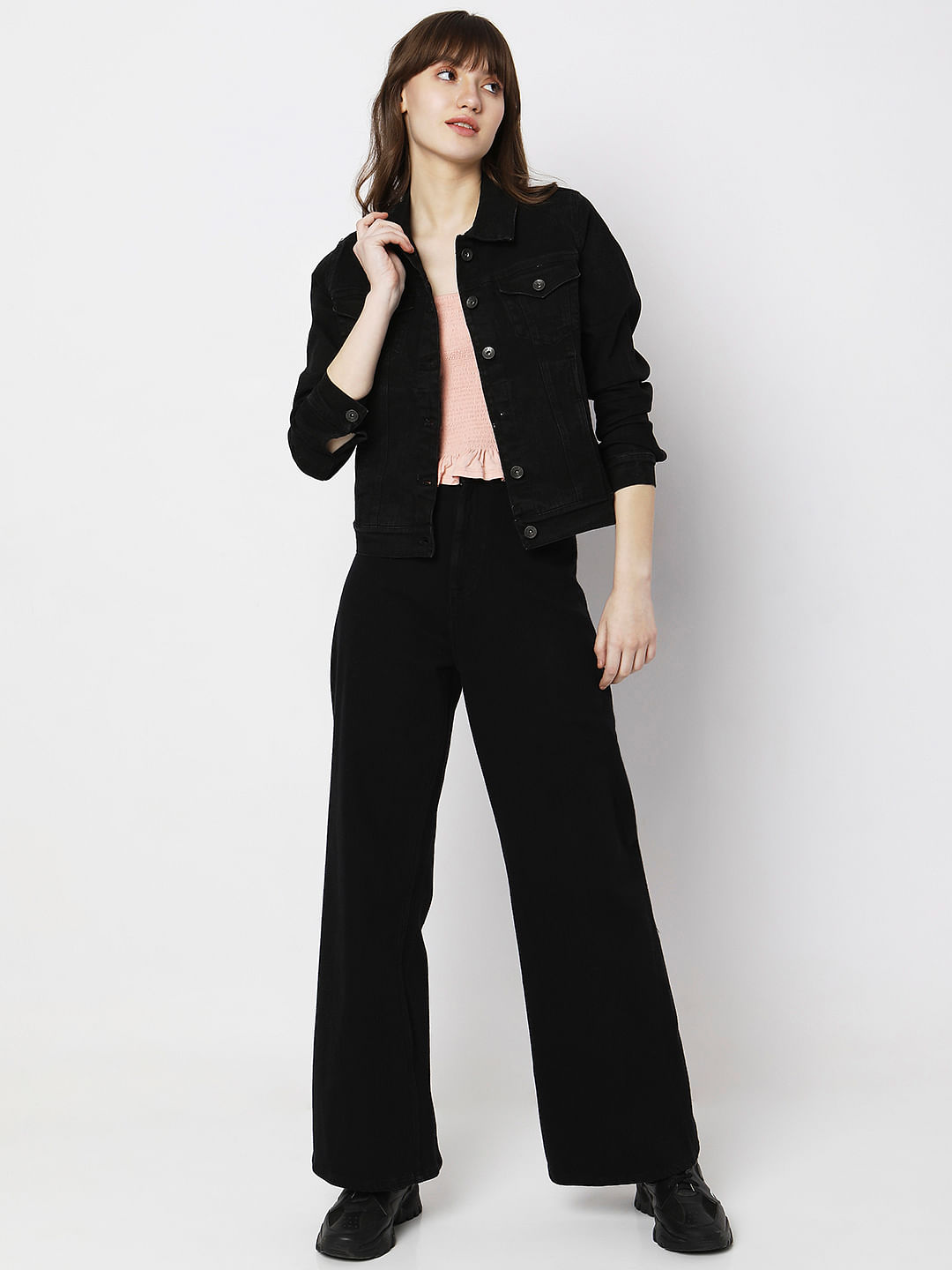 Zara Black Faded Button Up Cropped Denim Jacket Women039s Size S  eBay