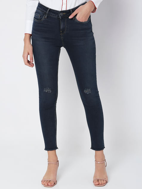 Blue Mid Rise Skinny Jeans