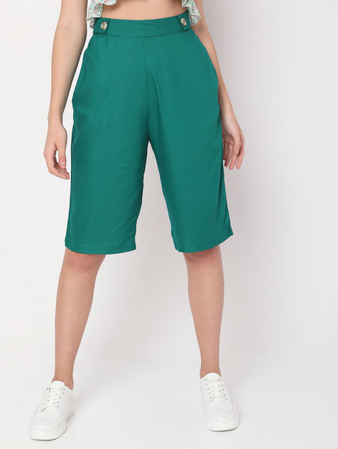 Green High Rise Cropped Pants