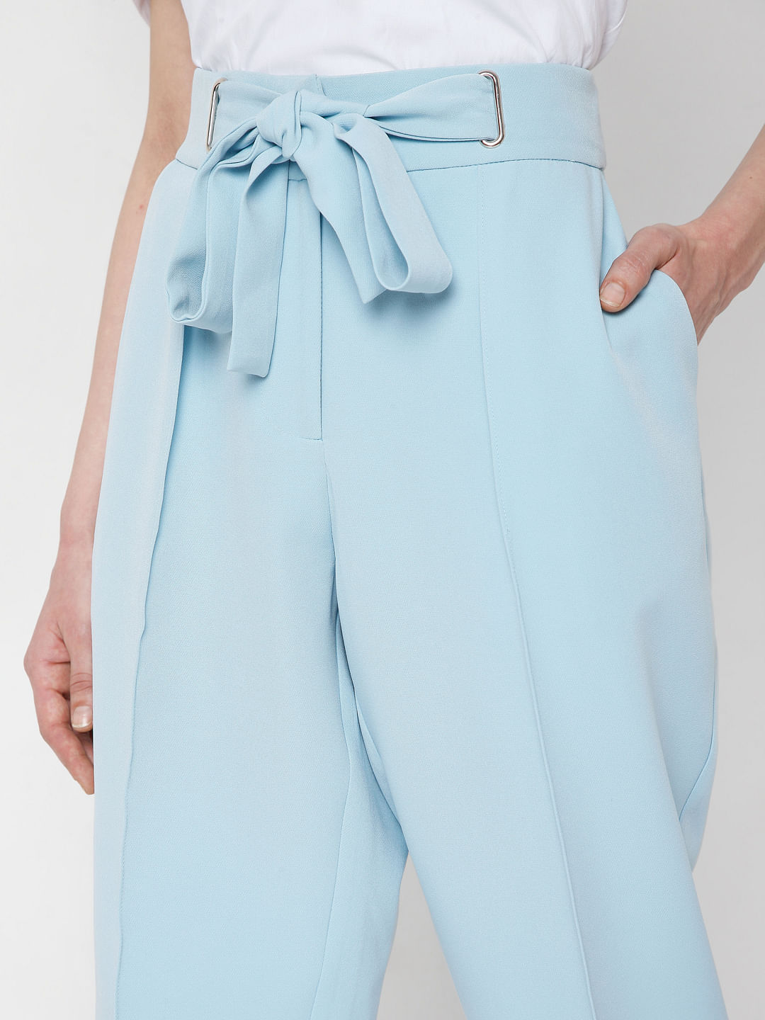 Missguided Western Bottoms  Buy Missguided Blue Tailored Belted Cigarette  Trousers Online  Nykaa Fashion
