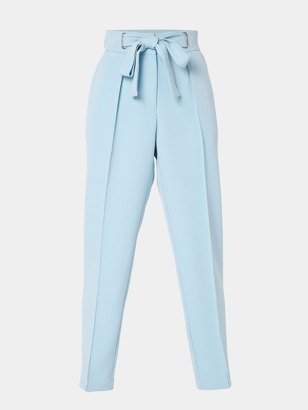 Buy Women Blue Solid High Rise Denim Parallel Trousers  Trousers for Women   Sassafrasin