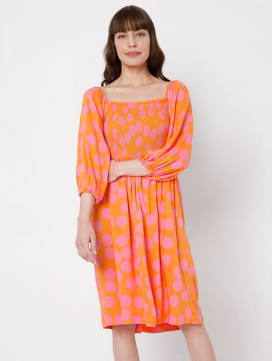 Orange Polka Dot Fit & Flare Dress