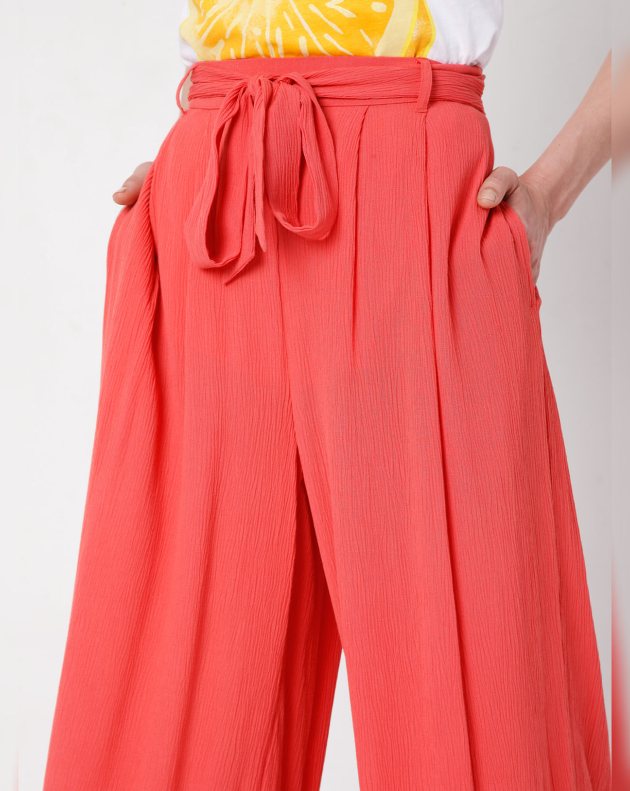 Coral loose fit elastic waistband leisure pants