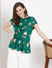 Green Floral Print Front Knot Top