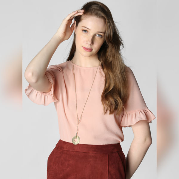 VERO MODA Light Pink Frill Sleeves Top