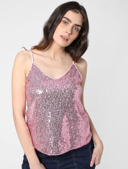Pink Sequin Strappy Top