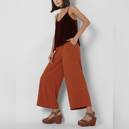 Brown High Rise Wide Leg Pants
