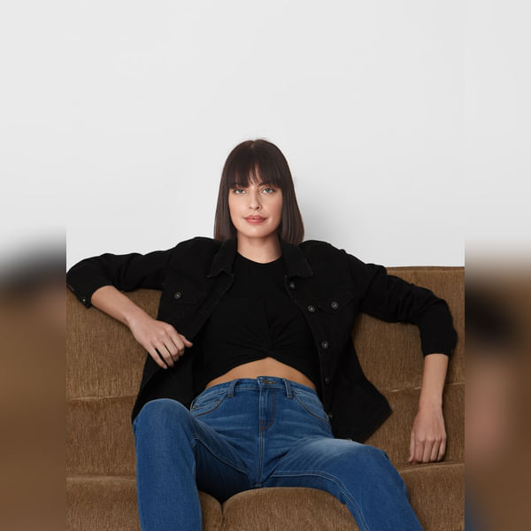 VERO MODA Black Front Twist Crop Top