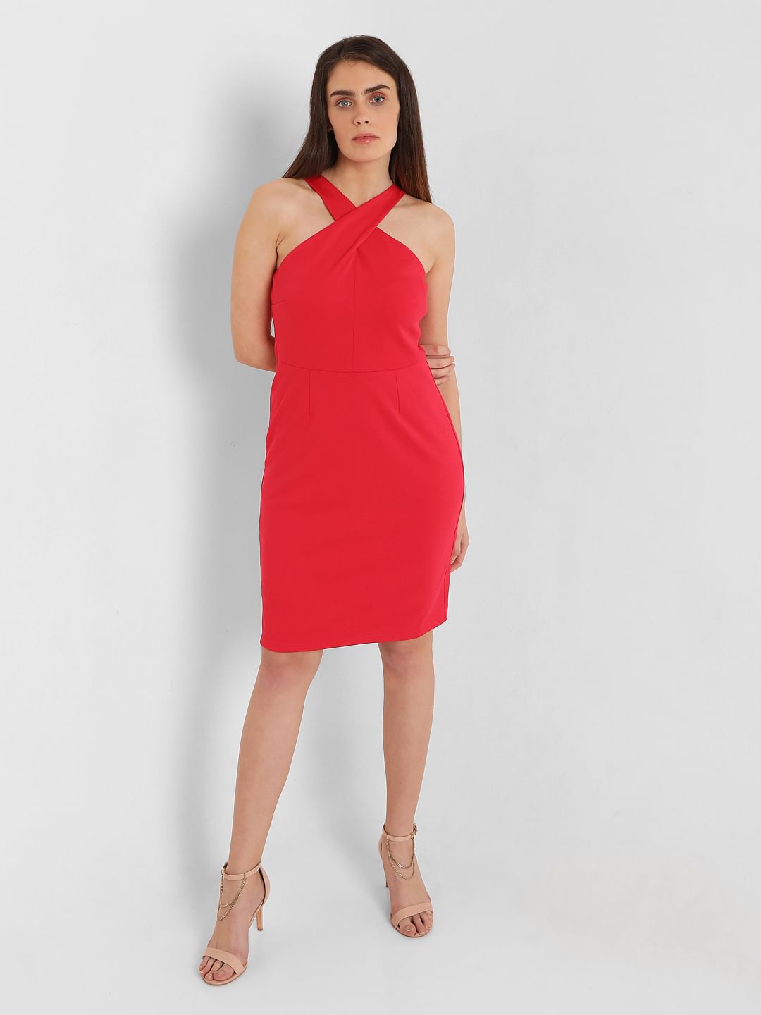 red sleeveless sheath dress
