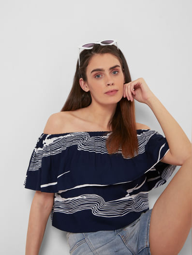 Blue Abstract Wave Print Top