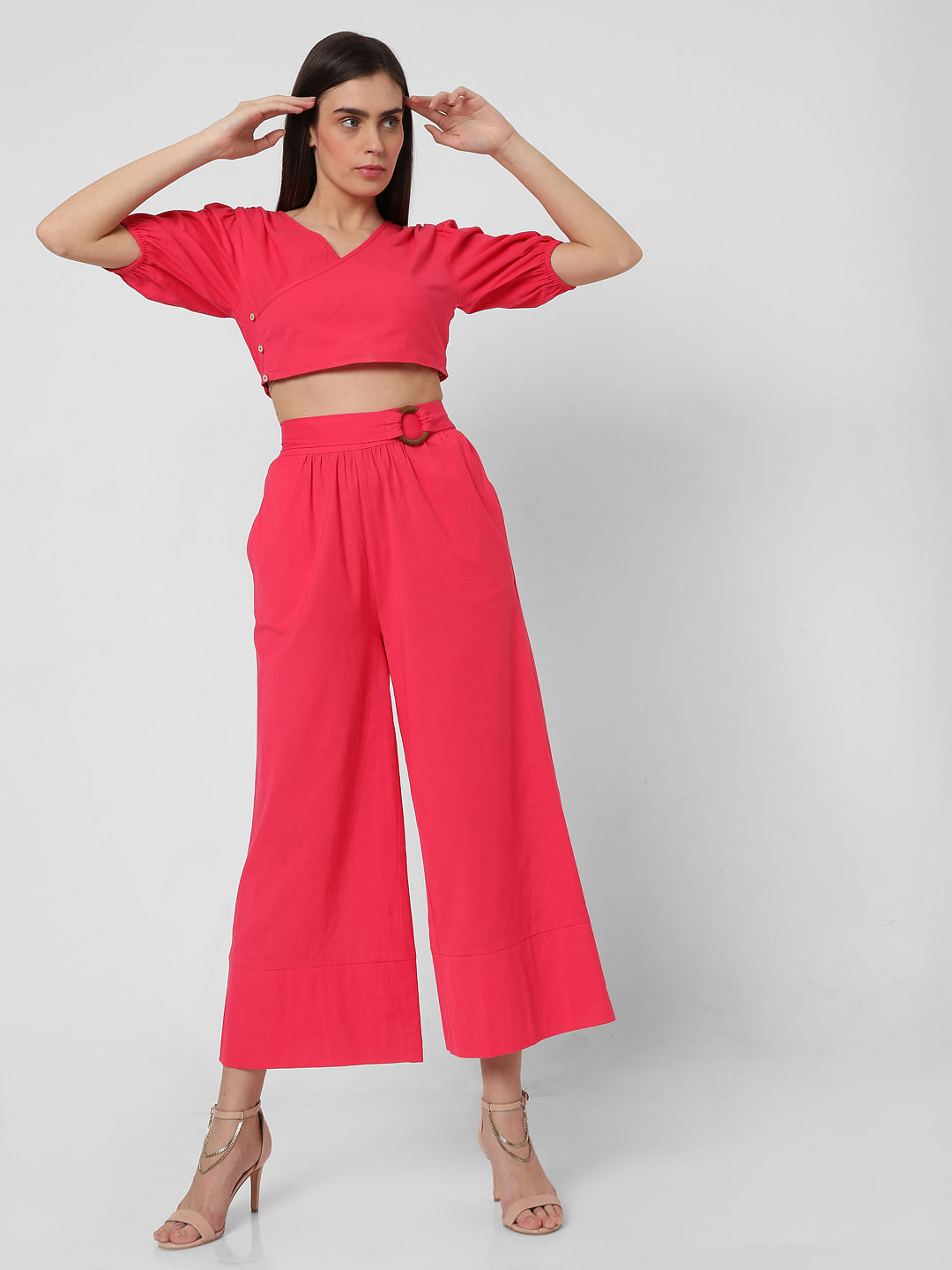Buy Babita Malkani Pink Crepe Halter Neck Embellished Top And Flared Pant  Set Online  Aza Fashions