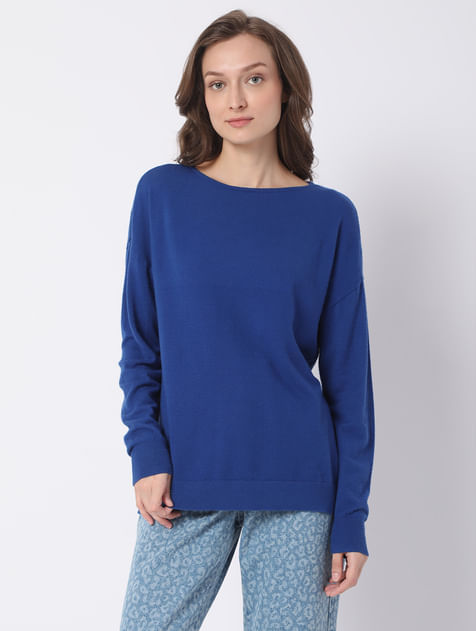 Blue Boat Neck Sweater