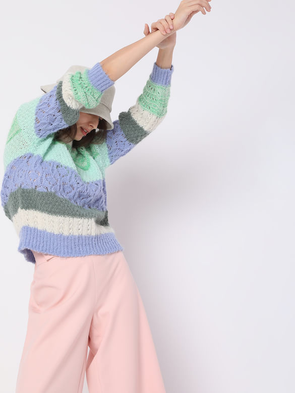 Beige Colourblocked Sweater
