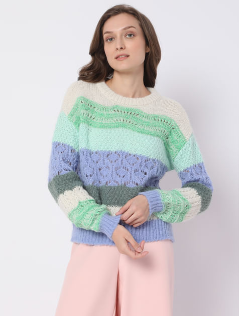 Beige Colourblocked Sweater