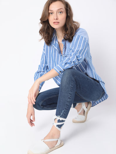 Blue Striped Hi-Low Shirt
