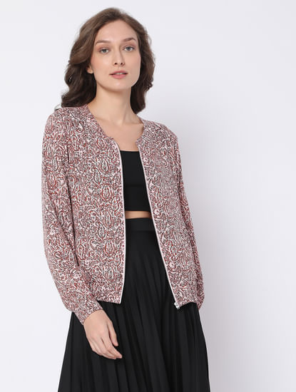Pink Abstract Print Co-ord Bomber Jacket