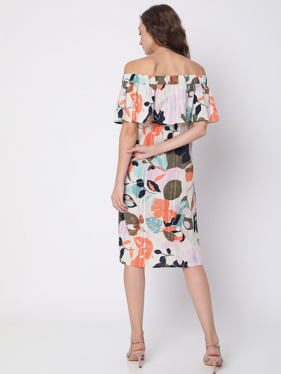 Sofia The Label Hailey Off Shoulder Midi Dress In Flora Print - Get Dressed  Hire