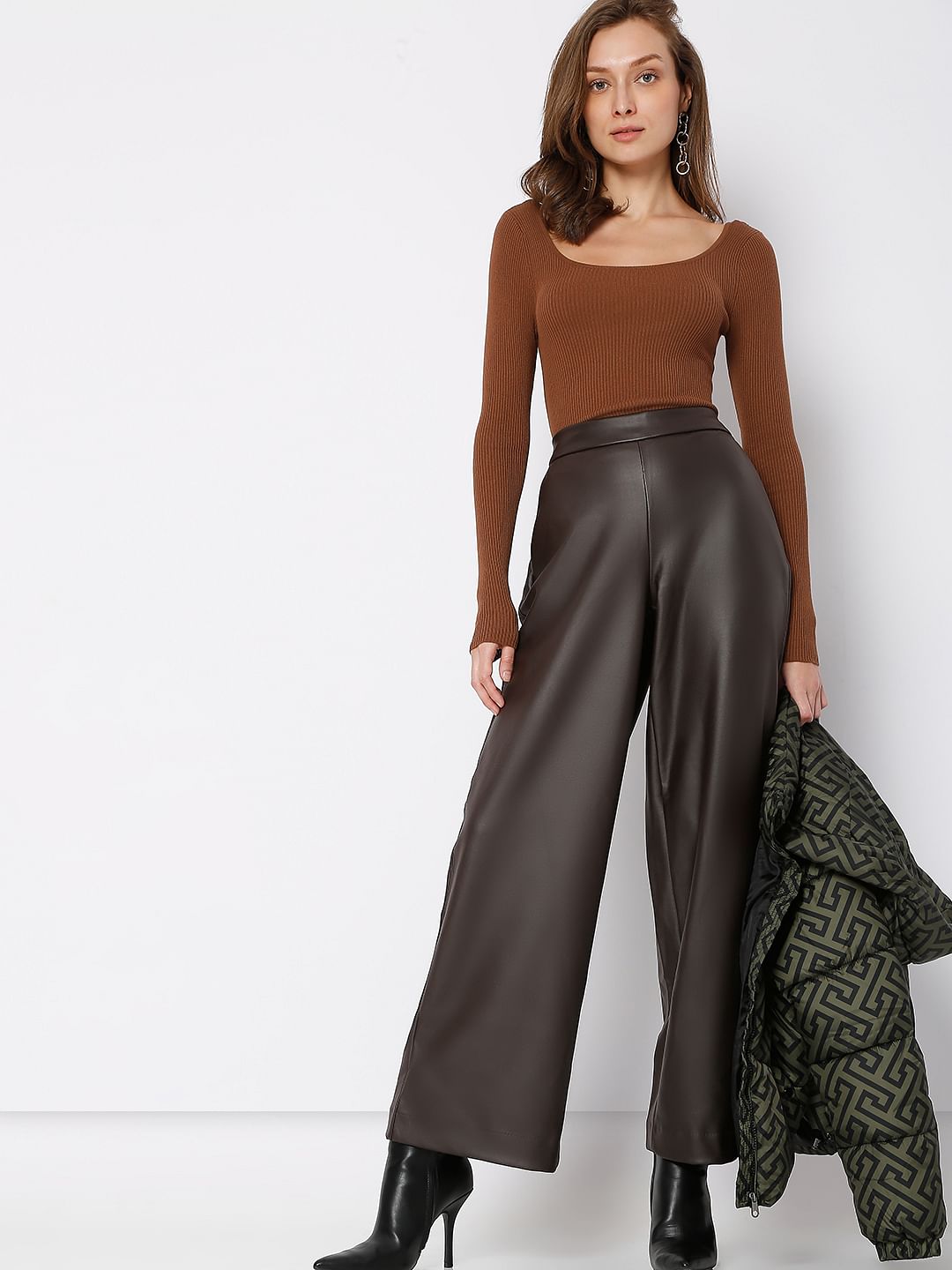 ONLY Bottoms Pants and Trousers  Buy ONLY Brown Solid Pant Online  Nykaa  Fashion