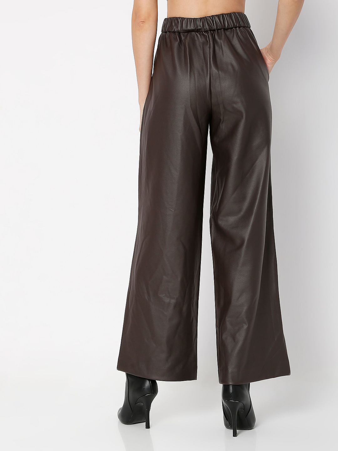 Kotty Regular Fit Women Cotton Lycra Blend Brown Trousers
