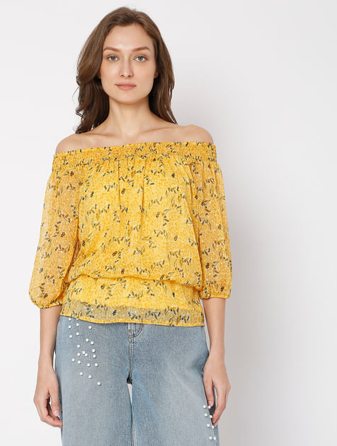 Yellow Floral Off-Shoulder Top