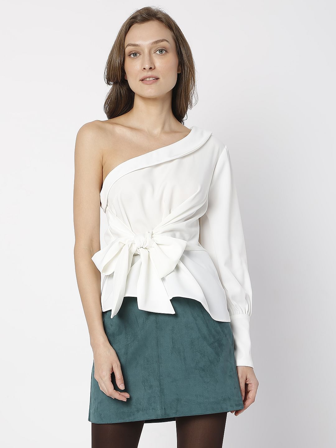 One shoulder blouse outlet white