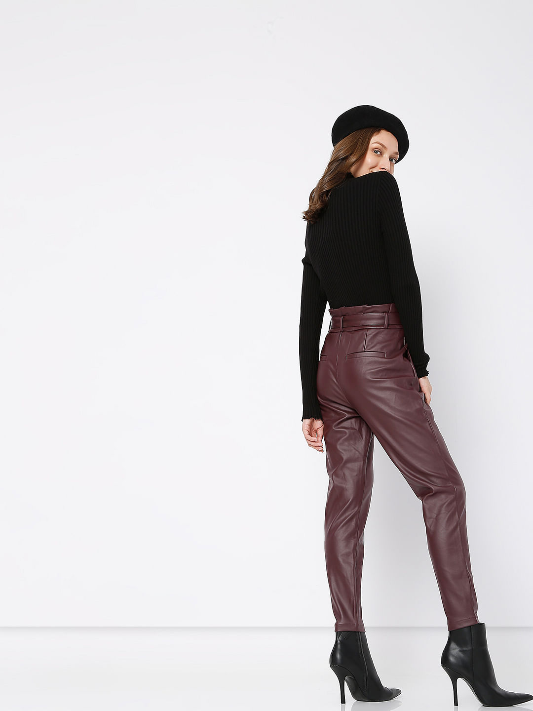 Black Faux Leather Pants/ High Waisted Women Leather Pants/ Pleated Leather  Trousers for Women - Etsy